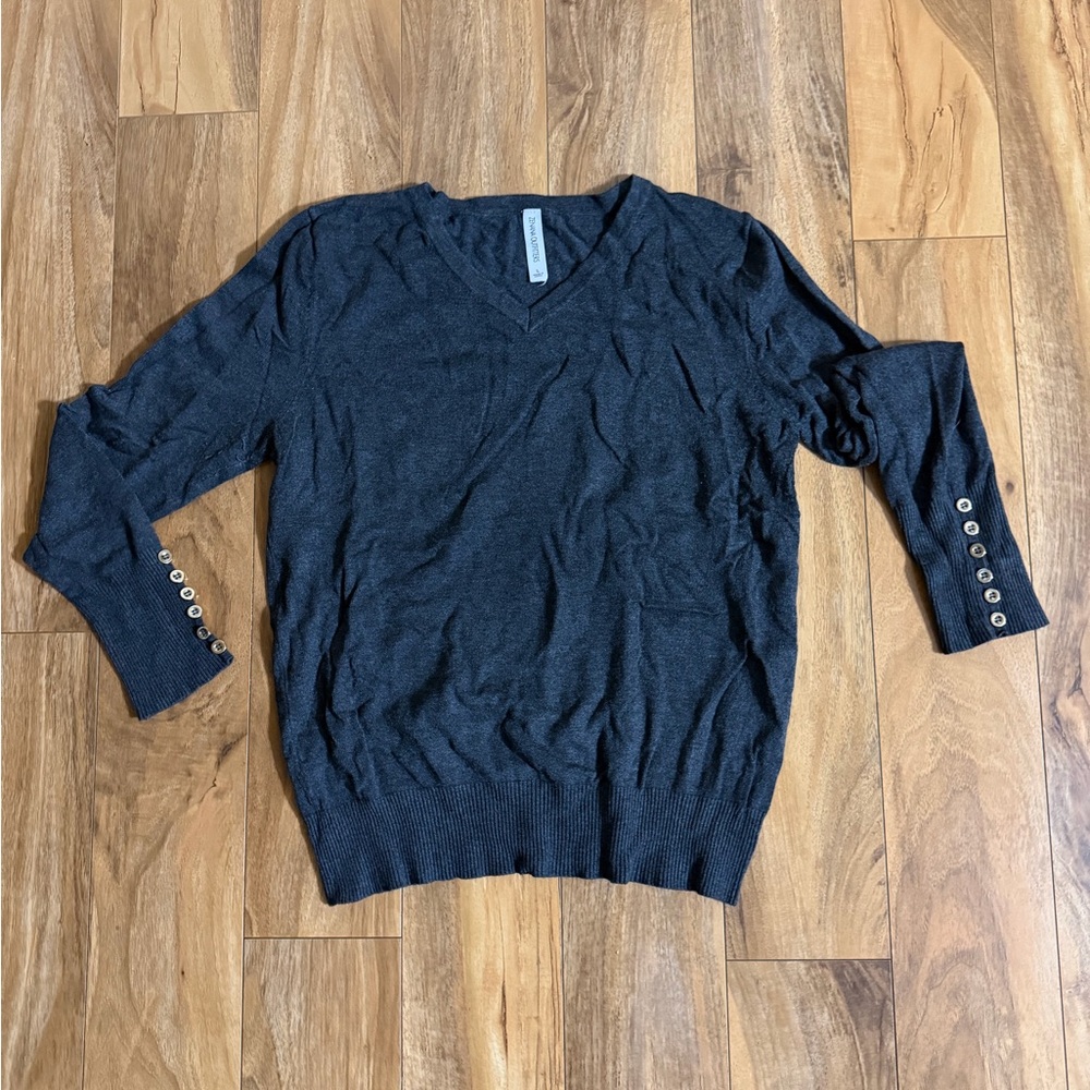 Zenana Outfitters Charcoal V-Neck Sweater